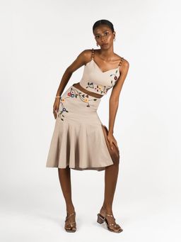ROSA DAME - Floral Embroidered Beige Co-Ord Set