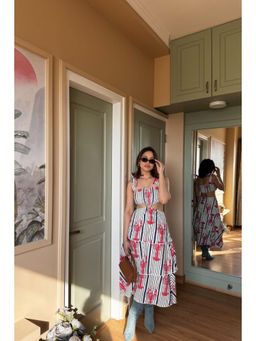 HOUSE OF SAL - Multi-Color Cotton Self Design A-Line Midi Dress