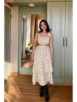 HOUSE OF SAL - White Pure Cotton Polka Dots A-Line Midi Dress