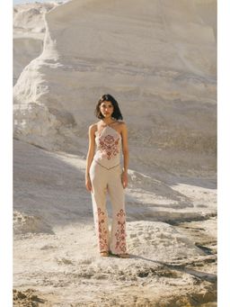 Calling June - Beige Rio Embroidered Top and Pant Set