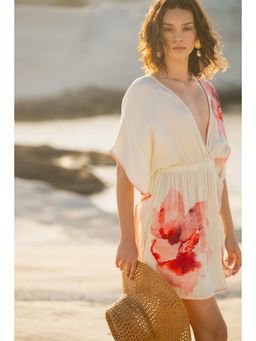 Calling June - Red Beau Floral Printed Mini Kaftan