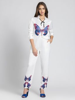 SHAYE - White Butterfly Print Casual Co-Ord for Women (Set of 2)
