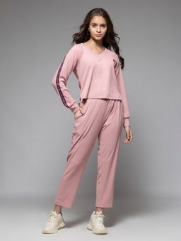 SHAYE - Pink Solid Knit Casual Top & Pant for Women (Set of 2)