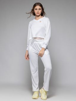 SHAYE - White Solid Terry Knit Casual Co-Ord for Women (Set of 2)