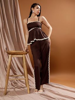 AAREIN - Spiral Lace Peplum Brown Co-Ord (Set of 2)