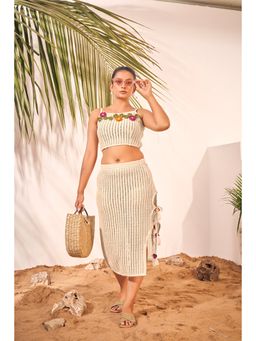 Curvy Lane - Beach Wear Off White Knitted Cover Up Skirt & Top (Set of 2)