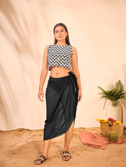 Curvy Lane - Womens Georgette Sarong & Zig-Zag Crop Top (Set of 2)