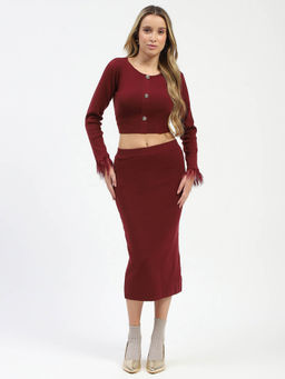 Madame - Bodycon Wine Knit Co-Ord (Set of 2)