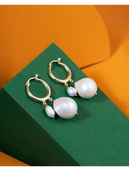 Anaash - White Rice and Baroque Pearl Hoops Earrings