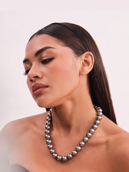 Anaash - Dark Silver Classic Pearl Single Necklace