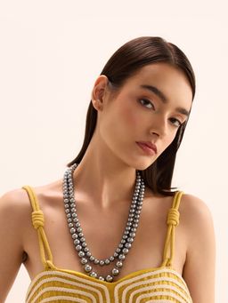 Anaash - Silver Dark Silver Pearl Necklace with Bandel