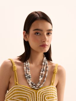 Anaash - Silver Dark Silver, Silver and White Mixed Necklace