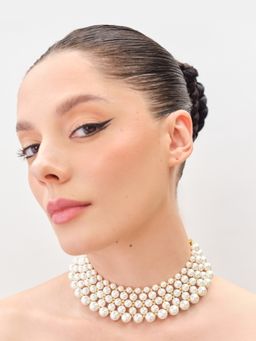 Anaash - White Knit Pearl Choker
