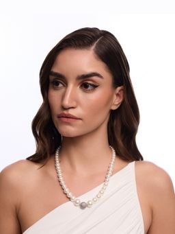 Anaash - White Graded Pearl Single White Swarovski Necklace