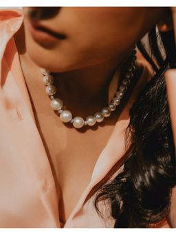 Anaash - White Graded Pearl Single White Swarovski Necklace