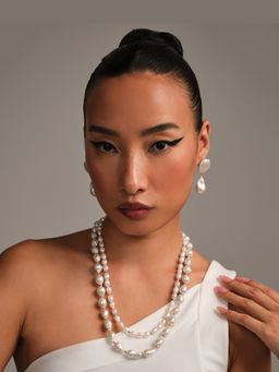 Anaash - White Rice and Baroque Pearl Necklace