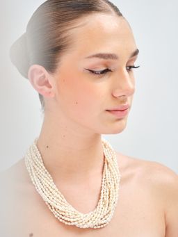 Anaash - Yellow Twisted Rice Pearls Necklace