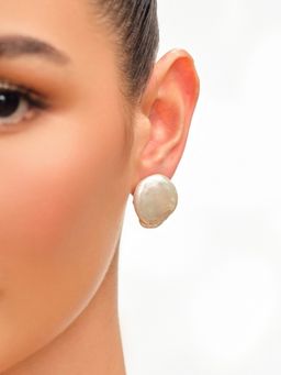 Anaash - White Baroque Pearl Studs - Big