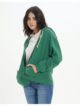 American Eagle - Women Green Oversized Zip-Up Hoodie