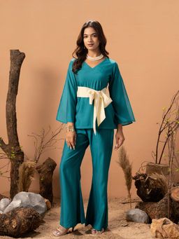 WEAVLLITE - Teal Plain V-Neck Co-ord Set
