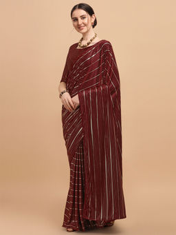 Amrutam Fab - Womens Malai Silk Maroon Saree With Embellished Unstitched Blouse Piece