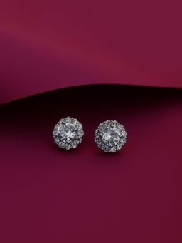 Carlton London - Silver Toned CZ Studded Rhodium Plated Circular Shaped Stud Earring FJE4072