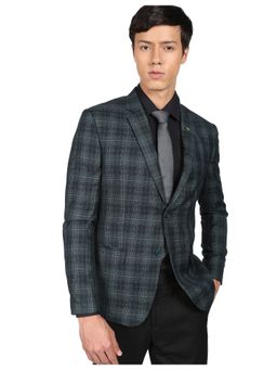 AD By Arvind - Men Charcoal Patterned Weave Tartan Check Formal Blazer