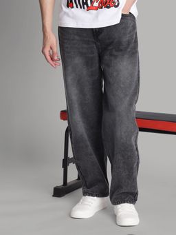 Bene Kleed - Men Charcoal Baggy Fit Heavy Fade Jeans