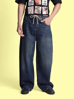 Bene Kleed - Men Super Baggy Washed Jeans with Drawcord Detail