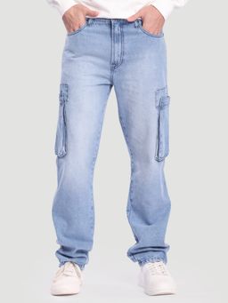 Bene Kleed - Men Blue Cargo Pocket Faded Jeans