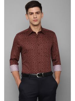 Louis Philippe - Men Maroon Classic Fit Print Full Sleeves Formal Shirt