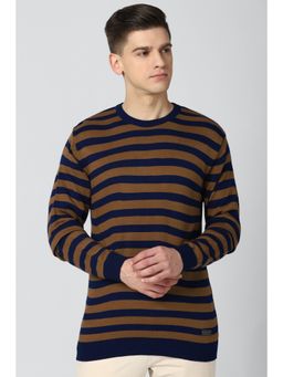 Peter England - Men Brown Stripe Sweater