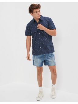 American Eagle - Men Blue Micro Dot Button Up Resort Shirt