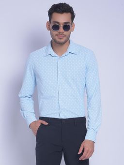 CRIMSOUNE CLUB - Men's Blue Printed Shirt