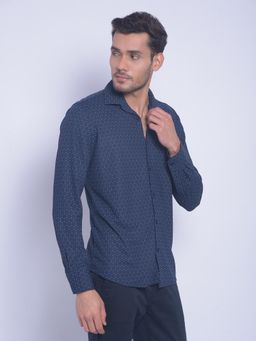 CRIMSOUNE CLUB - Men's Blue Printed Shirt