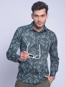 CRIMSOUNE CLUB - Men's Green Printed Shirt