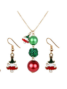 Arendelle - Christmas Triple Glitter Ball Red Green Pendant and Tree Earrings