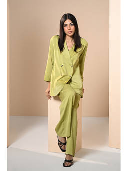 Ayrolane - Women Green Solid/Plain Satin Blazer
