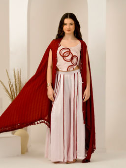 First Resort by Ramola Bachchan - Red Mirror Hand Embroidered Shrug