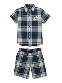 Gini & Jony - Boys Blue Checks Cotton T-Shirt & Shorts (Set of 2)