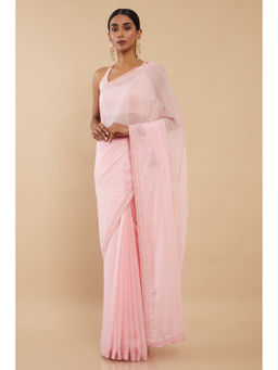 Soch - Pink Organza Embellished Saree with Unstitched