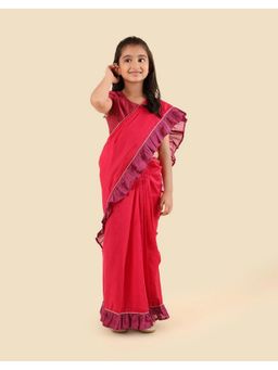 Fabindia - Pink Cotton Silk Blend Saree with Stitched Blouse