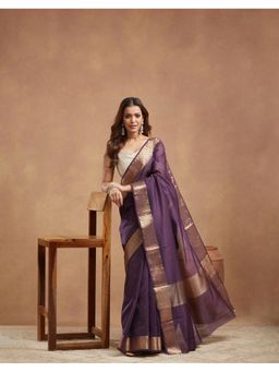 Fabindia - Purple Cotton Silk Blend Saree Without Blouse