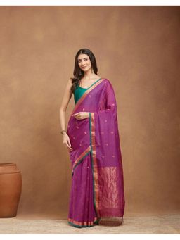 Fabindia - Pink Cotton Silk Jamdani Saree Without Blouse