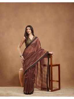 Fabindia - Brown Cotton Silk Blend Hand Woven Saree Without Blouse