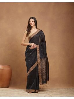Fabindia - Black Silk Jamdani Saree Without Blouse