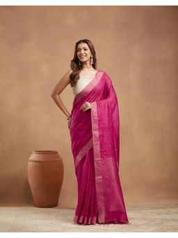 Fabindia - Pink Silk Jamdani Saree Without Blouse