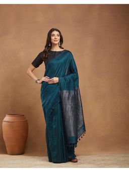 Fabindia - Indigo Silk Hand Woven Saree Without Blouse