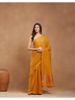 Fabindia - Mustard Cotton Hand Woven Saree Without Blouse