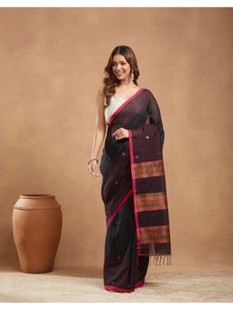Fabindia - Black Cotton Jamdani Saree Without Blouse